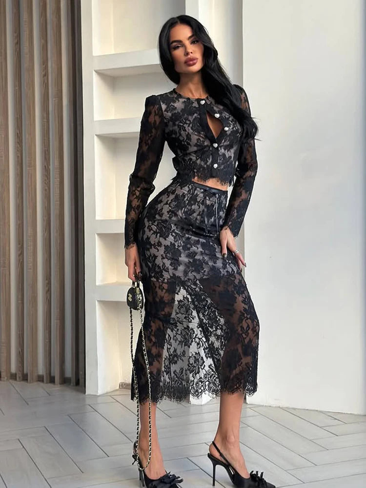 Dinorah Autumn Women Lace Suits Two Piece Sets