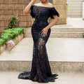 Syracuse One line Shoulder Sequin Slim Fit Bag Hip Mermaid Evening Dress