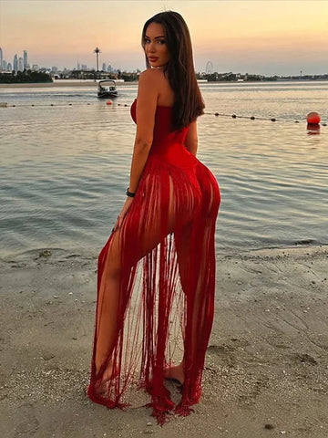 Woodhaven Strapless Patchwork Tassel Sexy Beach Clubwear Midnight Romper