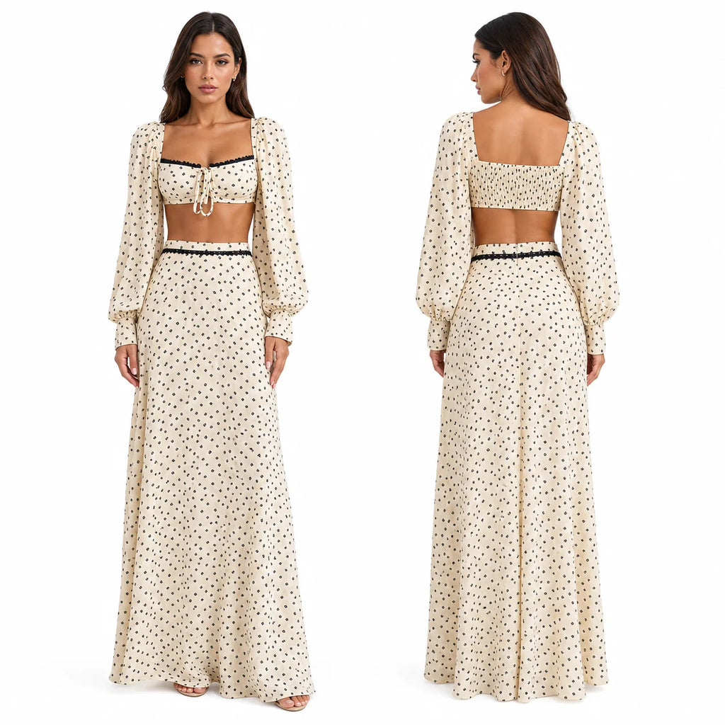 Lola Long Sleeve Cutout Back Tie‑Front Two Piece Sets