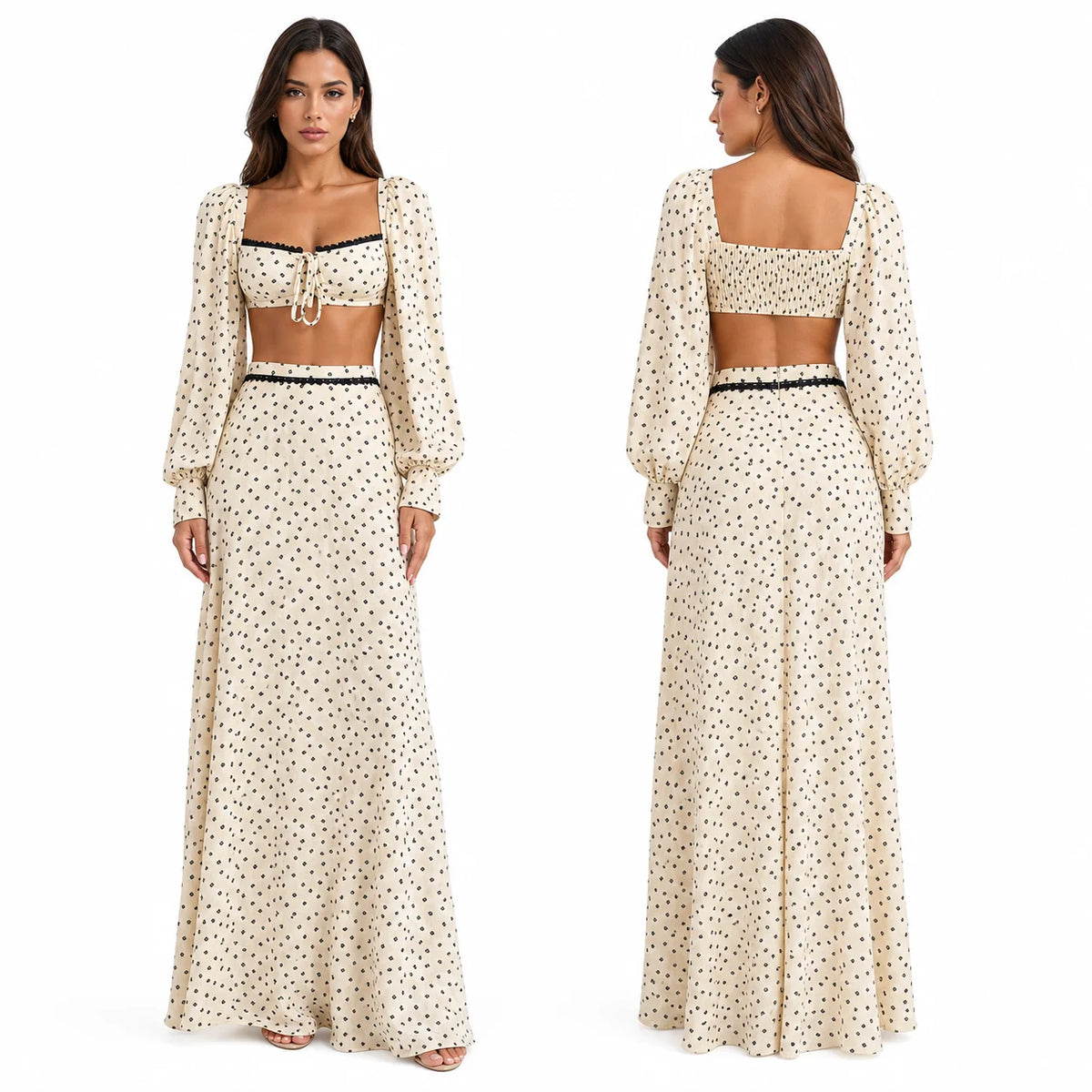 Lola Long Sleeve Cutout Back Tie‑Front Two Piece Sets