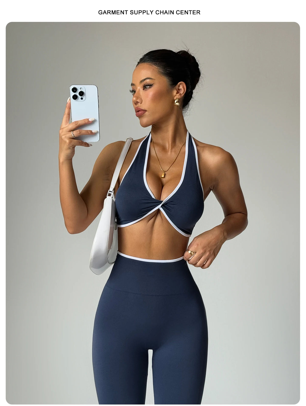 Zoe Women Contrast Trim Halter Sports Two Piece Sets