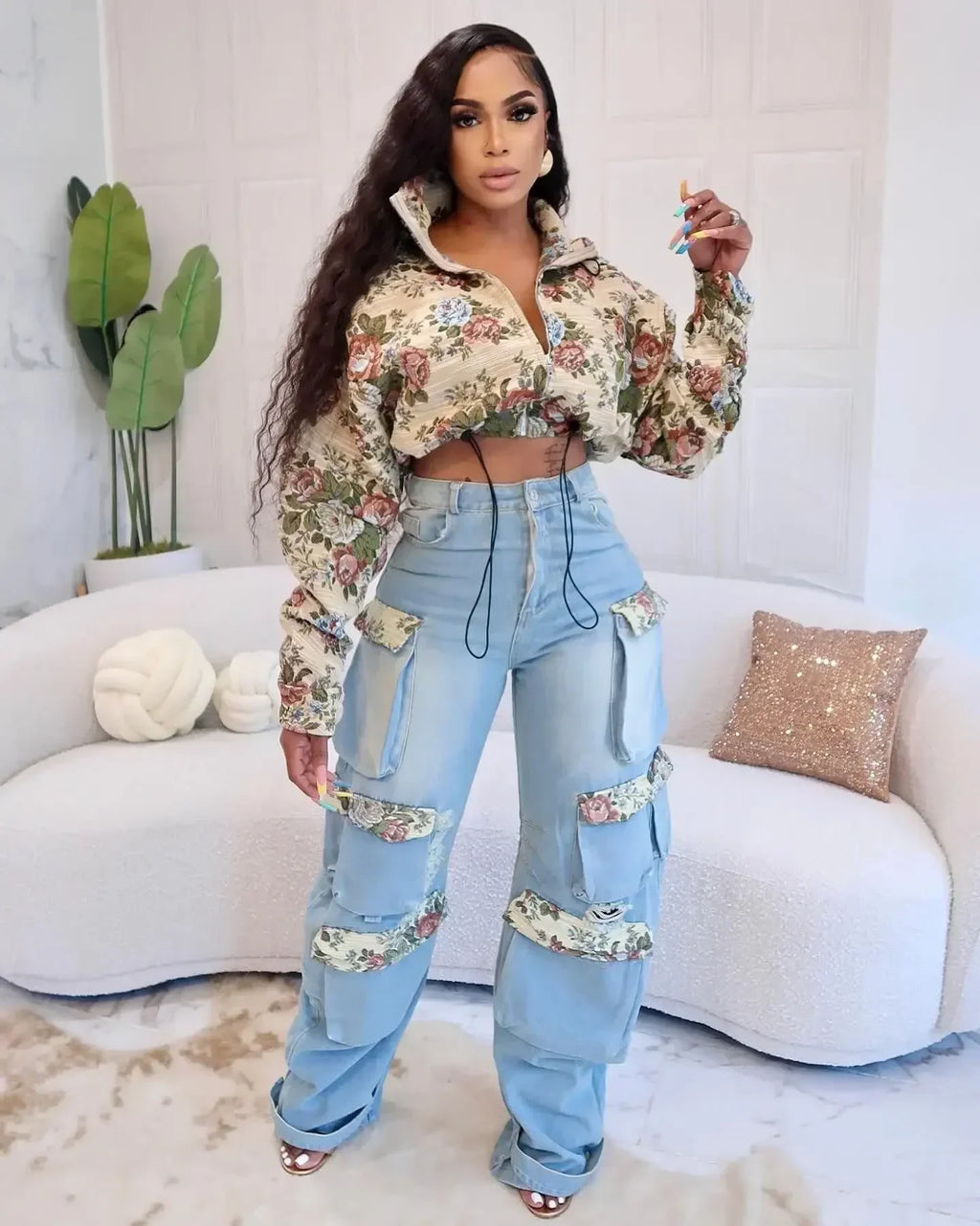 Danbury Full Sleeve Floral Cargo Street Look Two 2 Piece Set Outfit