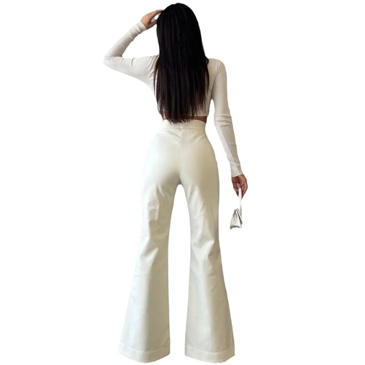 Hopatcong Sexy High Waist Trousers Flared Leather Pants