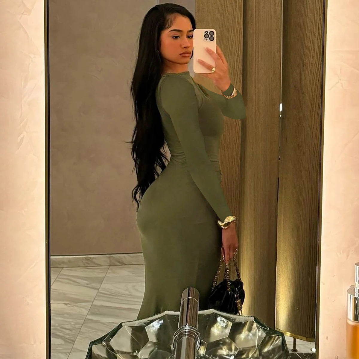 Shore Beach Solid Long Sleeve Draped Sexy Bodycon Maxi Party Dress