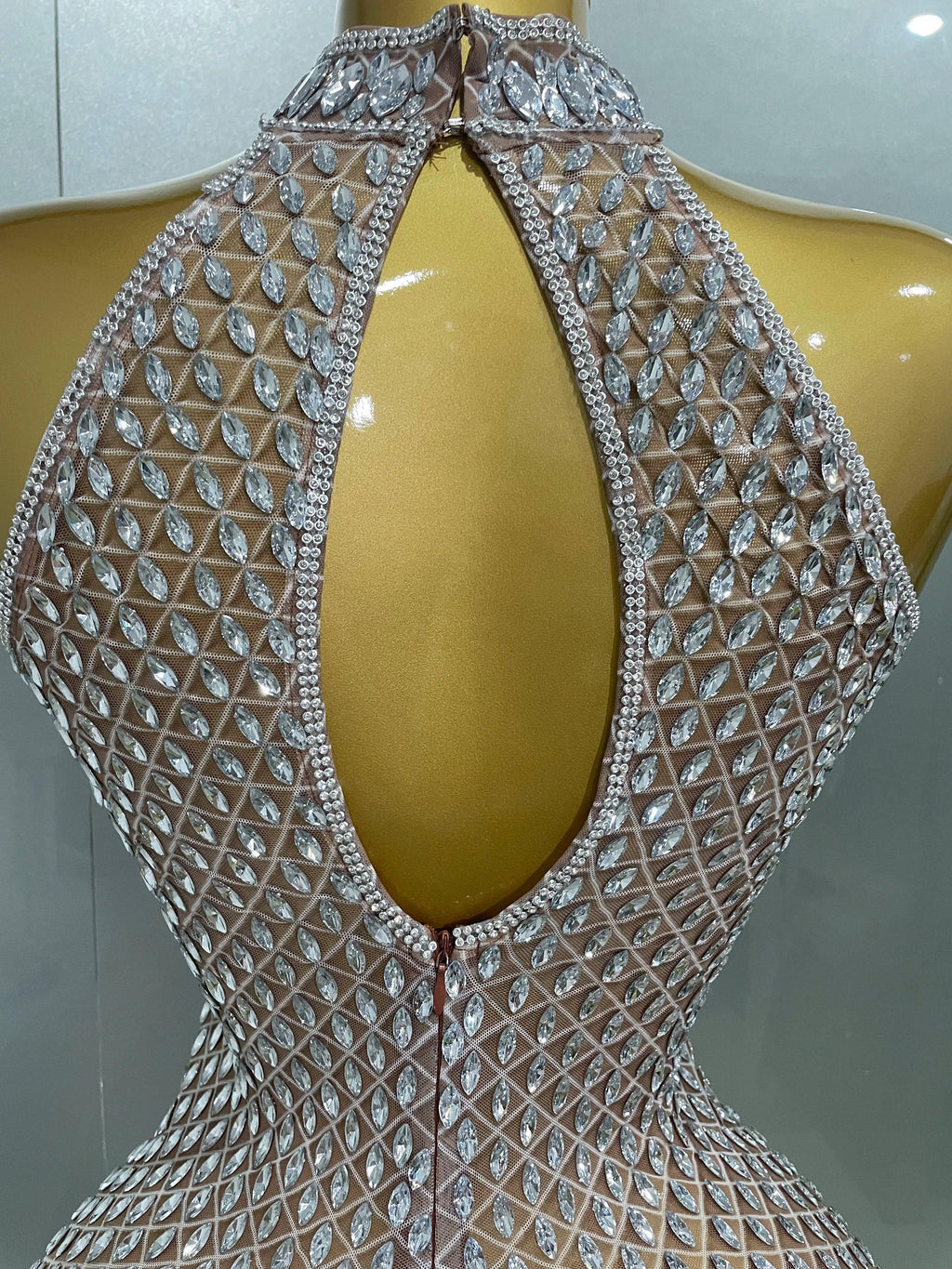 Frederick Full Rhinestones Mesh Transparent Long Elegant Dress