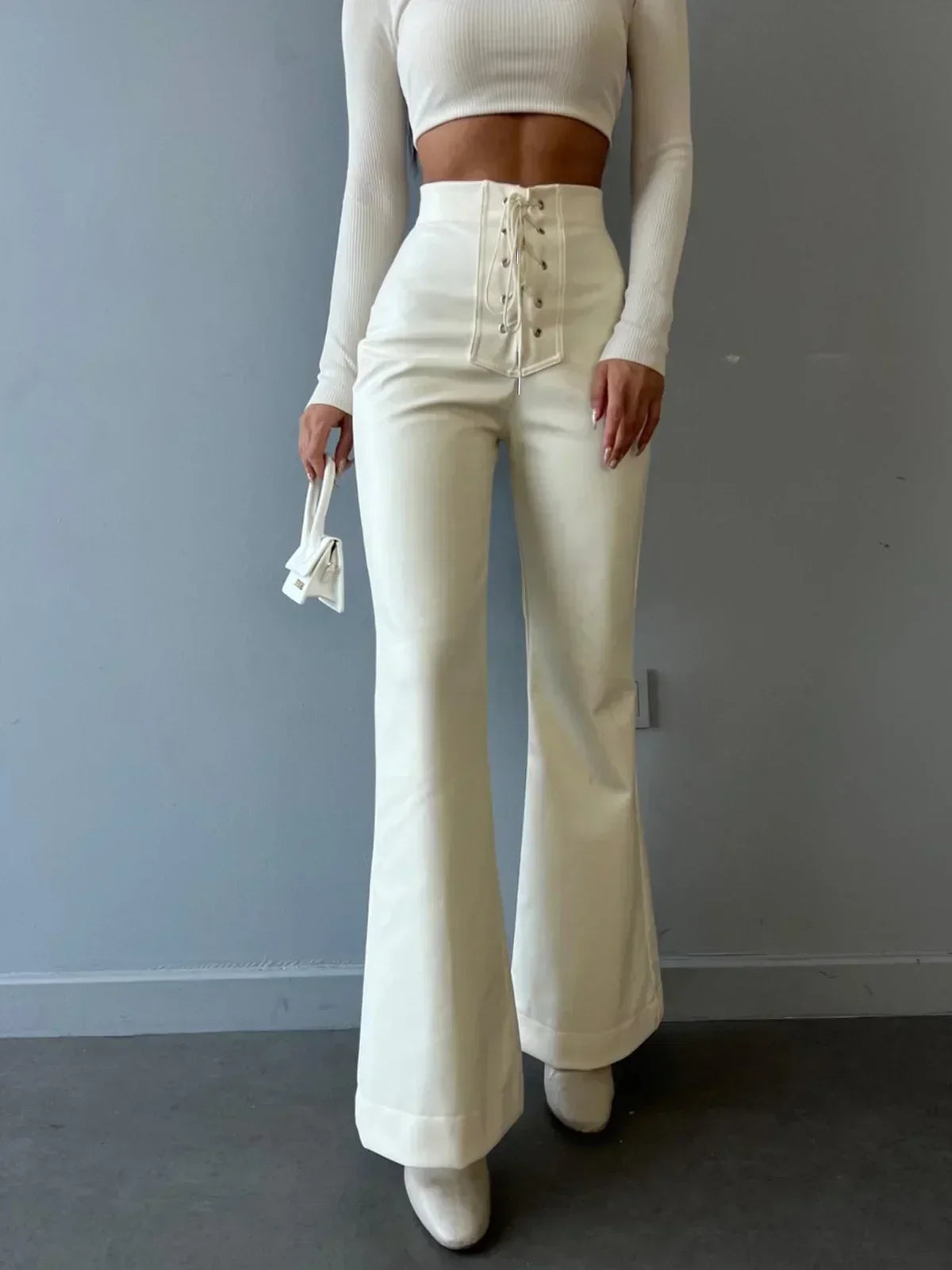 Hopatcong Sexy High Waist Trousers Flared Leather Pants