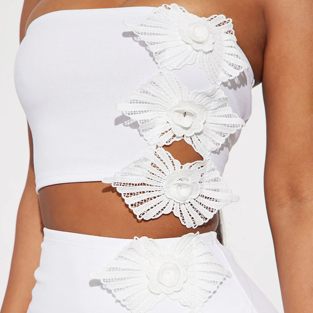 Manchester Strapless Crop and Ruffles Split Midi Maxi Long Two Piece Set