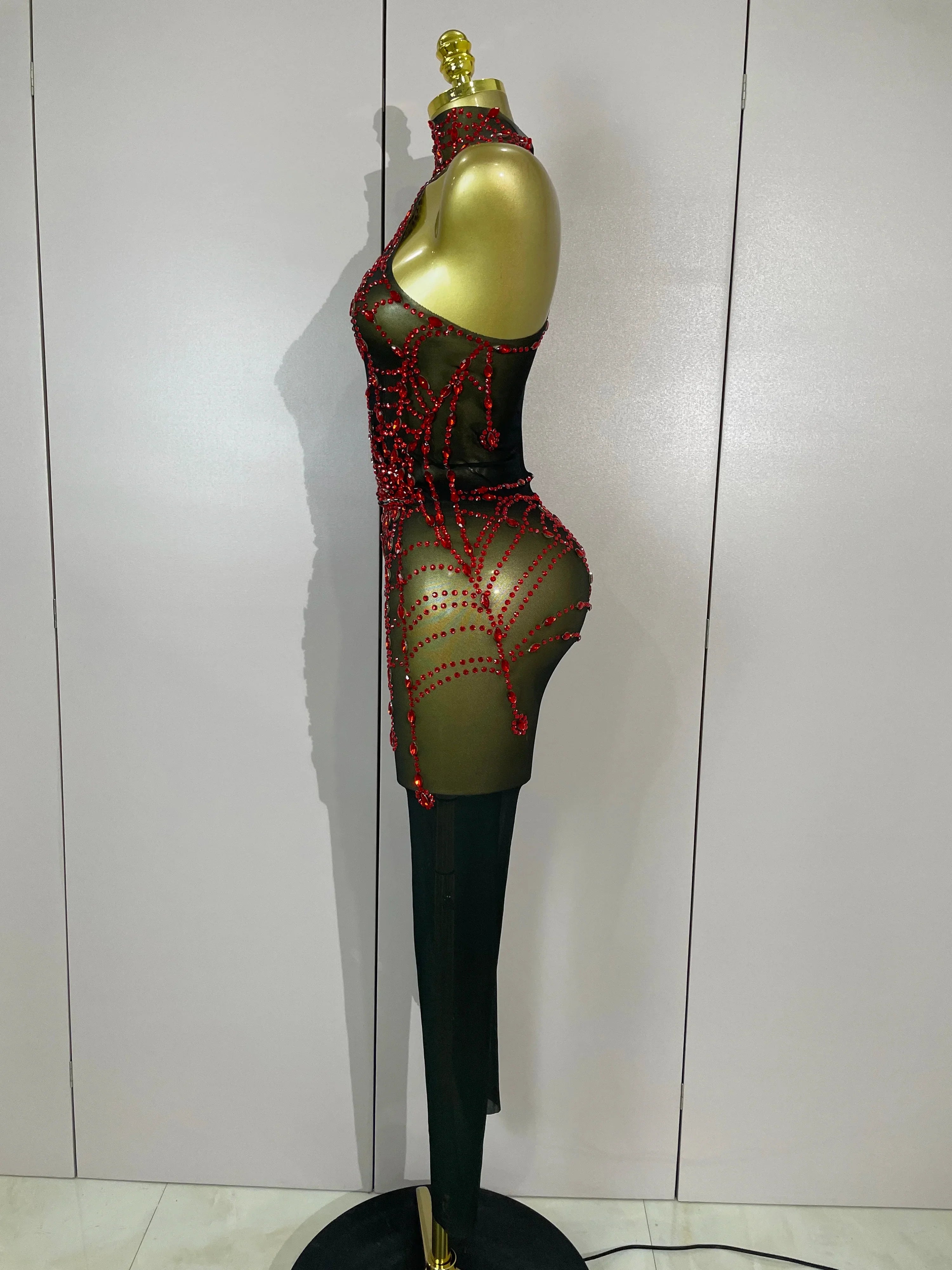 Hamburg Sparkly Diamonds Sexy Mesh Nightclub Clothing Drag Queen Jumpsuit