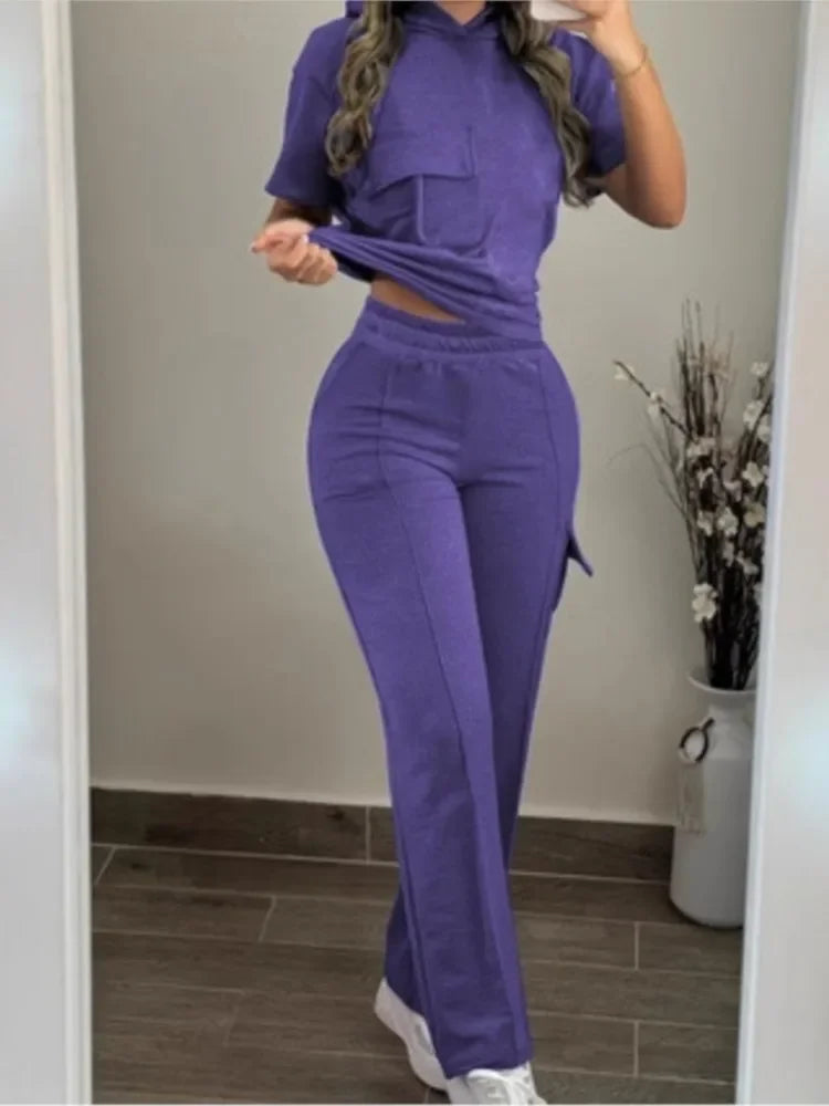 Sarah Suit Fashion Pocket Casual Elastic 2-piece Set