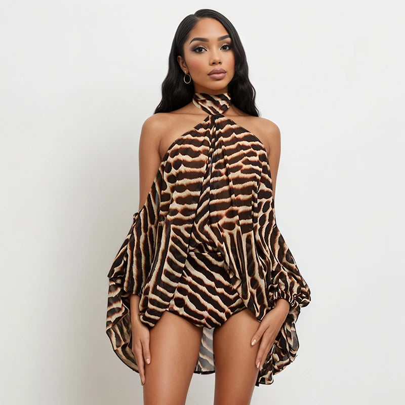 American Style Neck Off Shoulder Printed Two Piece Sets