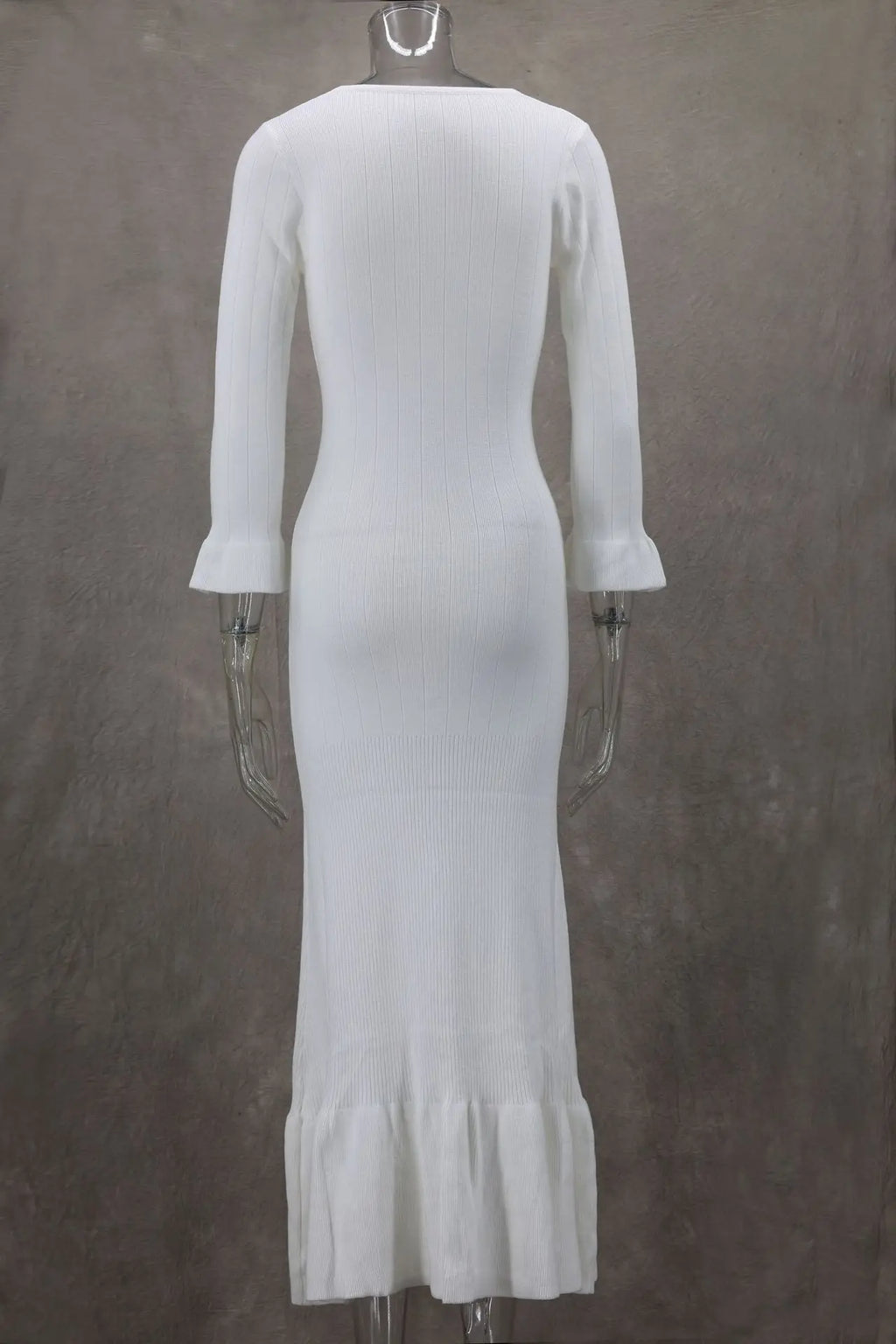Tennessee Elegant Knitted Fashion V Neck Long Sleeves Slim Buttons Solid Color Long Dress