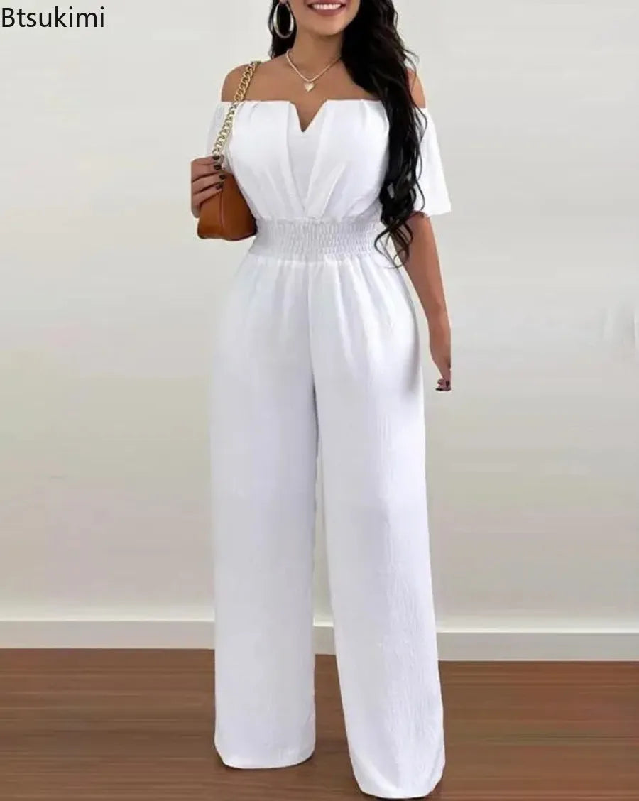 Jumpsuits for Women Summer Fashion Off Shoulder Casual Sleeve Wide Leg&nbsp; Sexy Slim Ladies