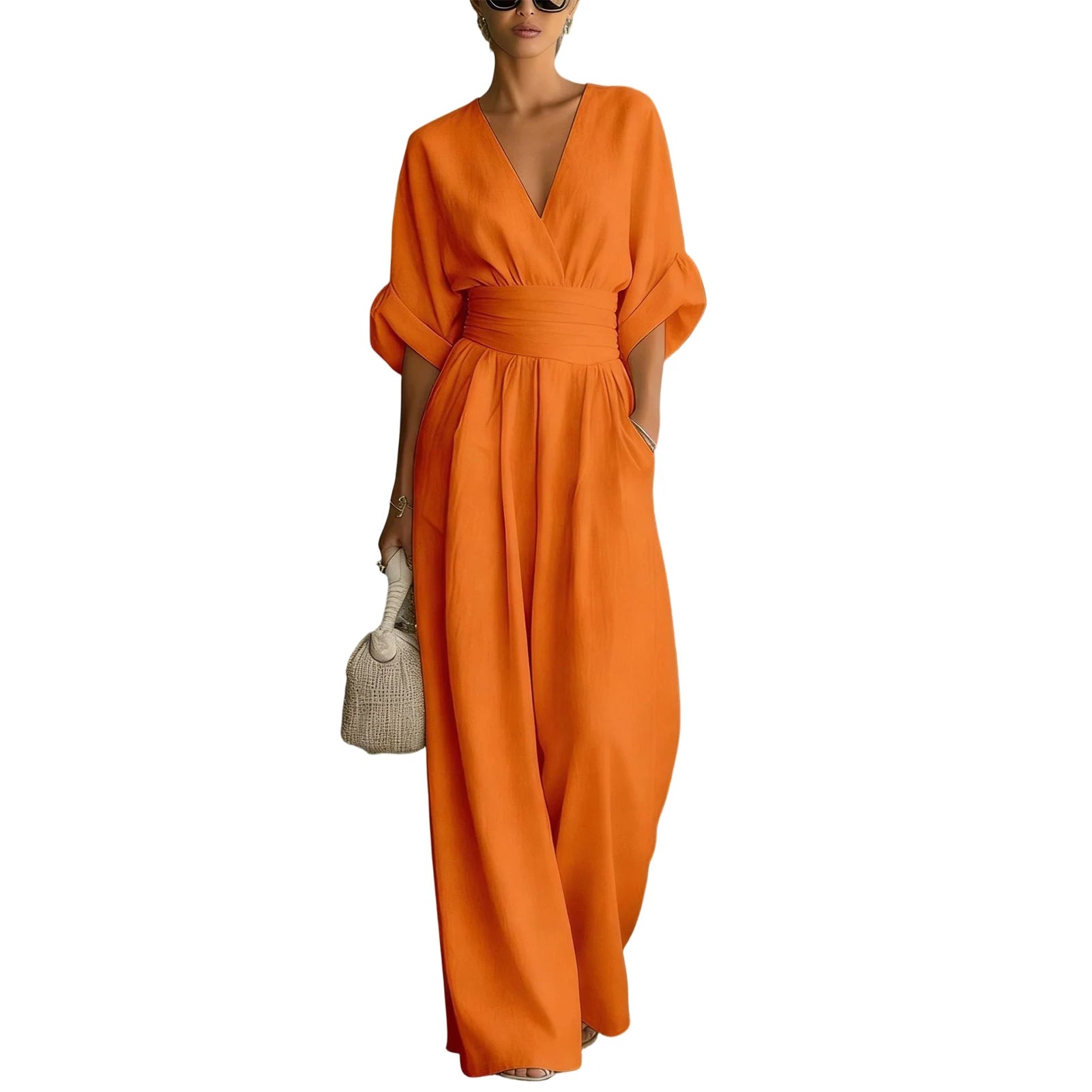 Women's Jumpsuit Fashion High Waist V-neck Casual Jumpsuits Sexy Solid Color Office Wide Leg Trousers Overalls Vacation Outfit