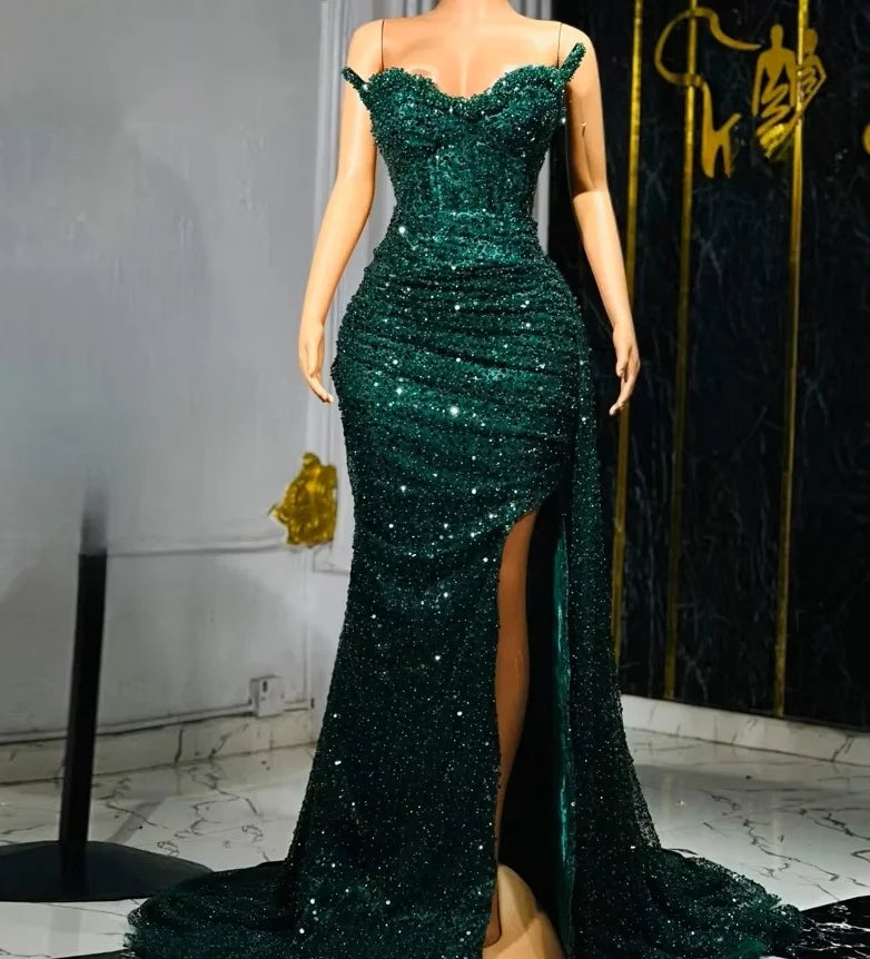 Arkansas Luxury Mermaid Diamonds Bead Sexy Slit Elegant Dress