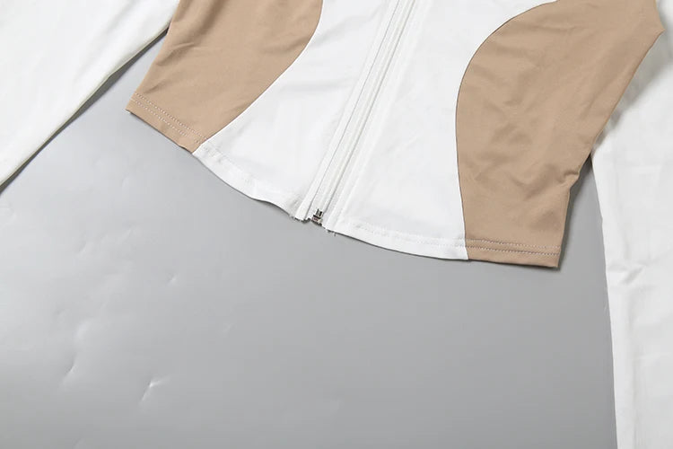 Ottawa Contrast Design Zip Full Sleeve Tide Daily Casual Sporty Fashion Outfits Set