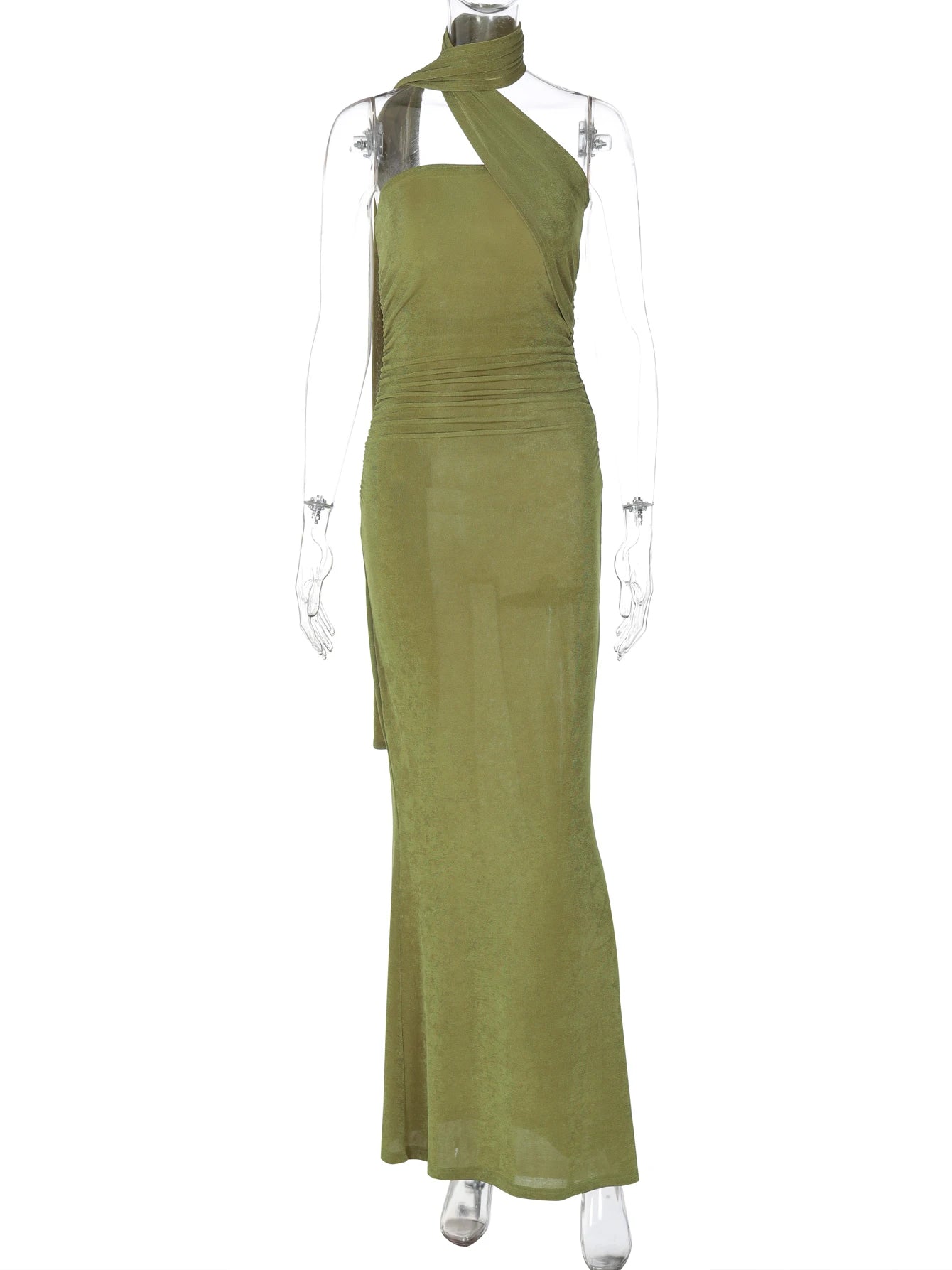 Chicago Halter Solid Sleeveless Backless Ruched Sexy Bodycon Maxi Prom Dress