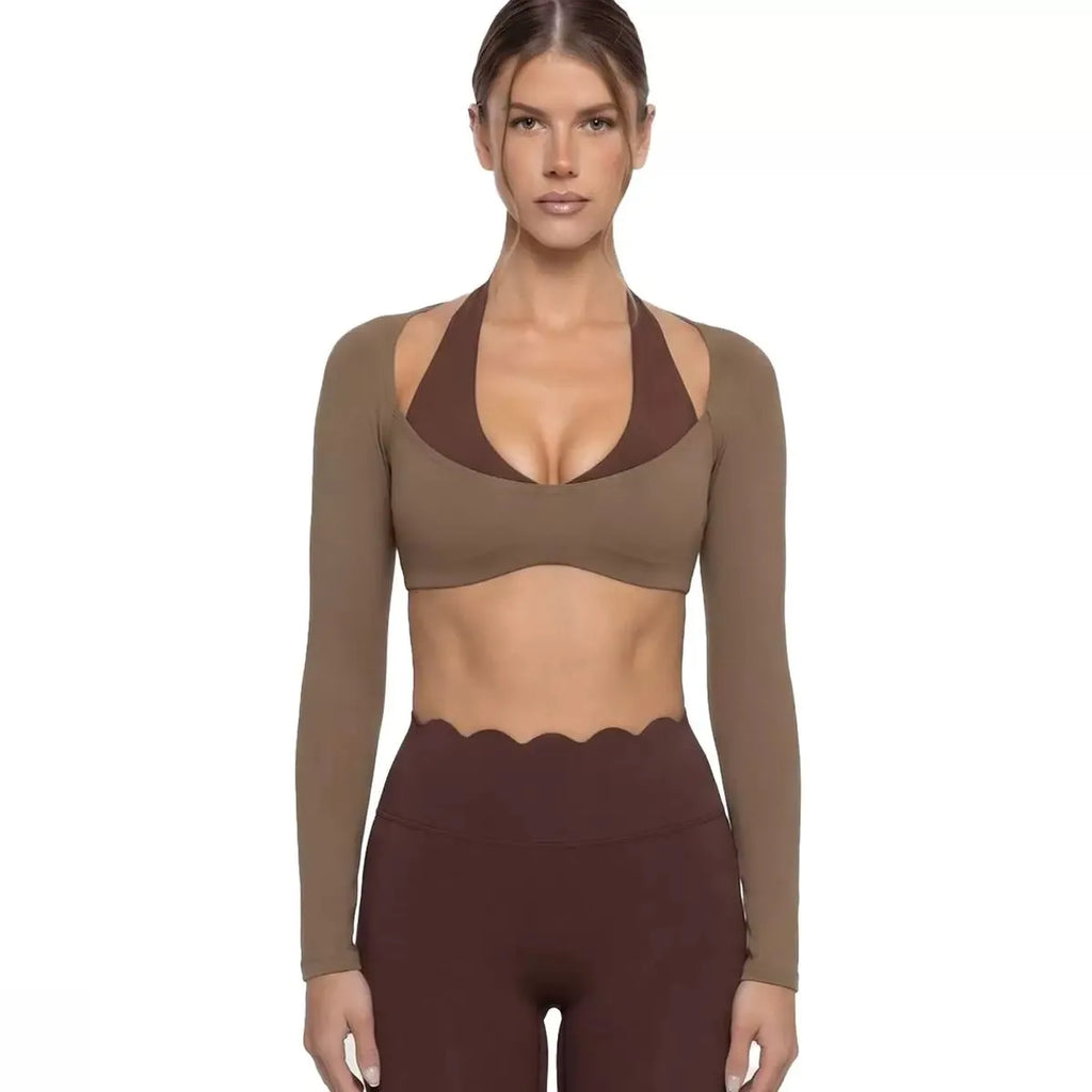 Evelyn Sports Long Sleeve Halter Neck Two Piece Sets