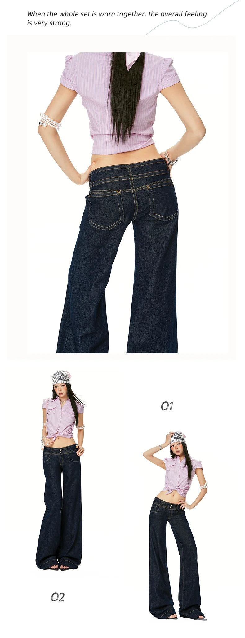 Women Vintage Blue Jeans Hip Hop Fashion Streetwear Y2K Wide Leg Straight