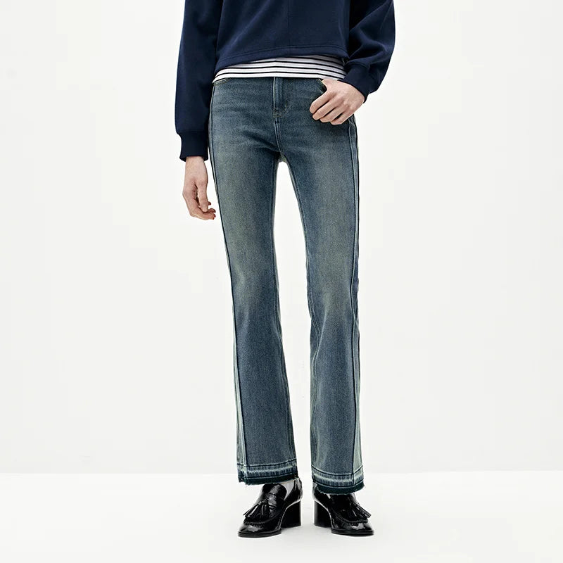 Las Vegas Slim Fit Flared Leg Solid Color Open Hem Denim