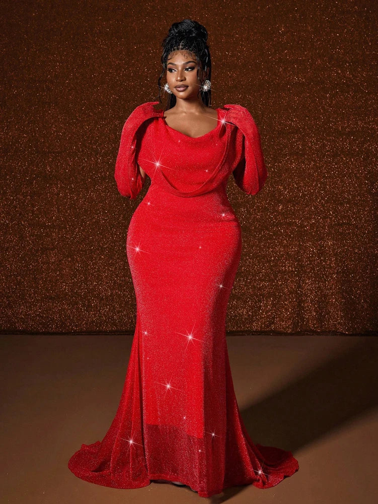 Plus Size Waistband Hot Gold Fish Tail Swing Long Solid Colour Fishtail Slim Dress