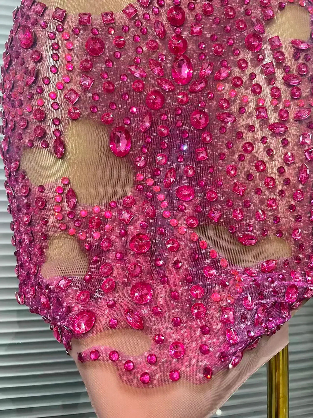 Harper Ferry Shining Rosered Crystal Sexy One Shoulder Mesh See Through Bodycon Mini Dress