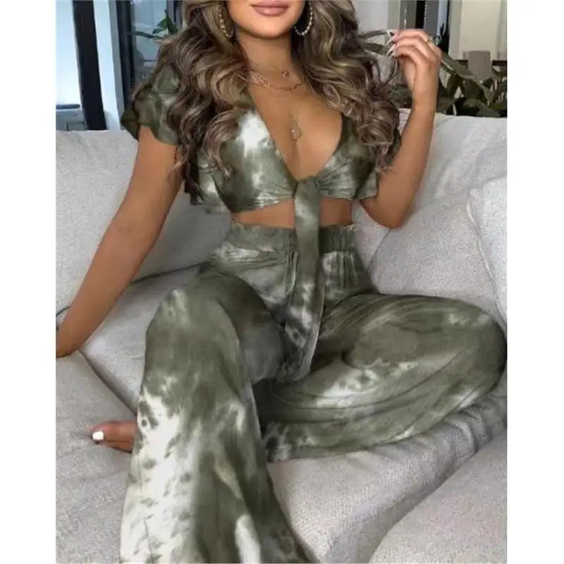 Hilda Belted Low Long Thouser Casual Two Piece Sets