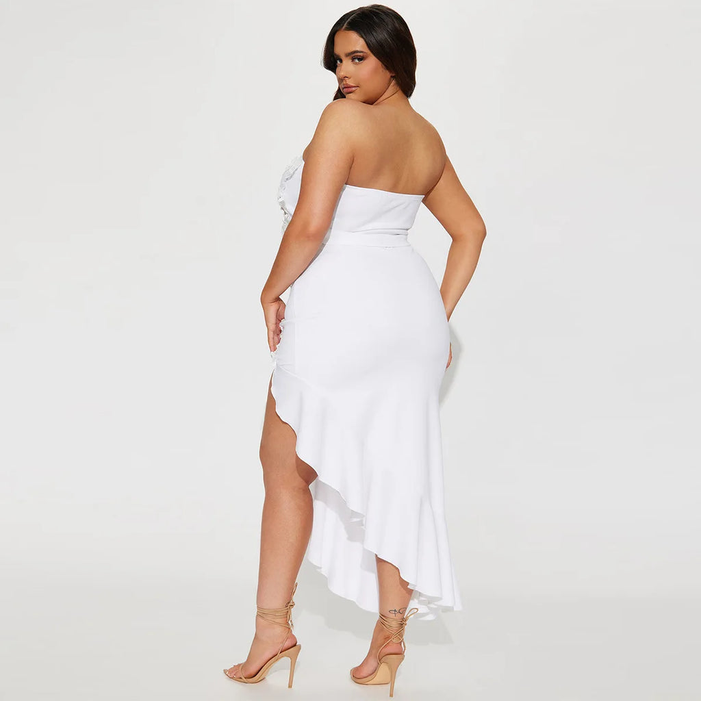 Manchester Strapless Crop and Ruffles Split Midi Maxi Long Two Piece Set