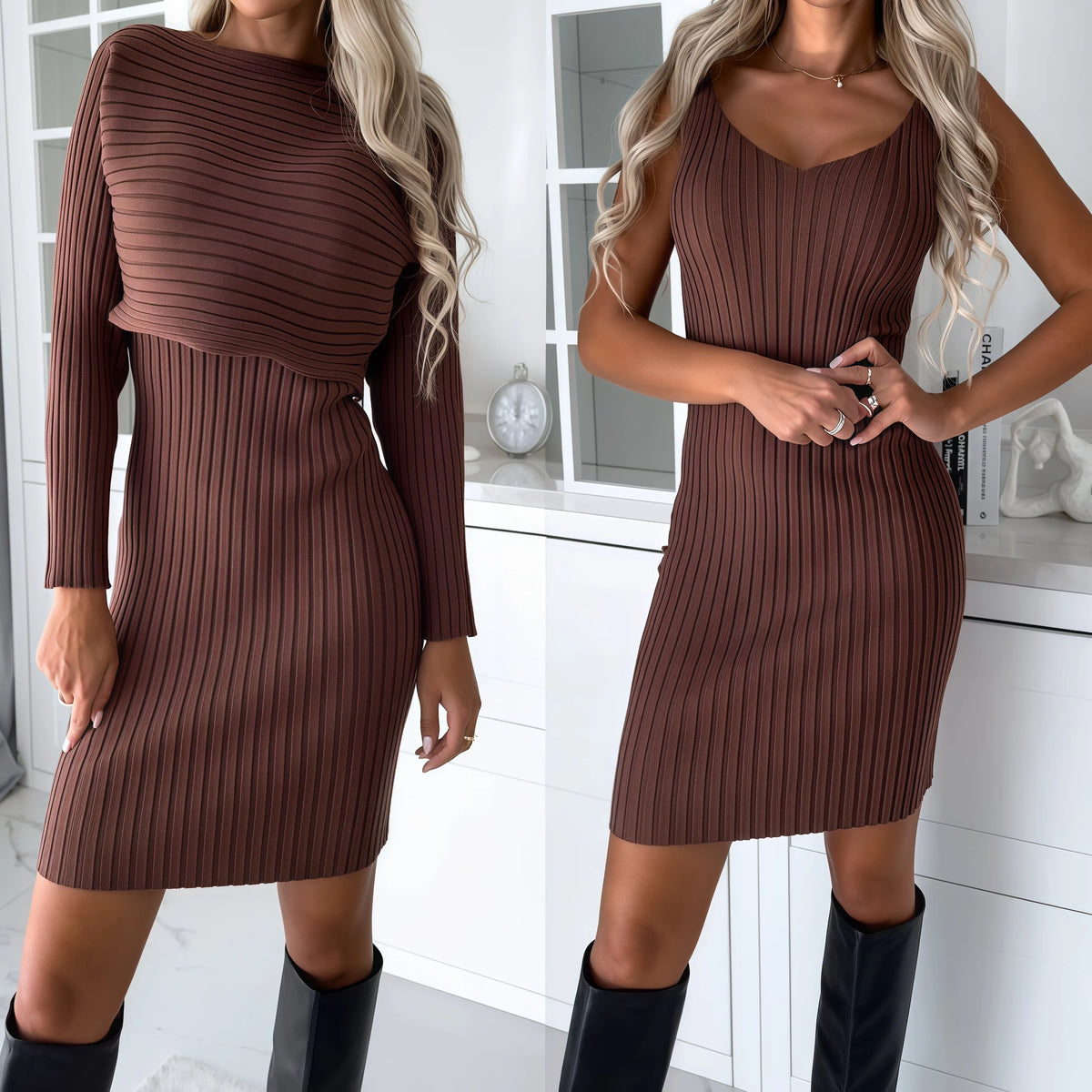 Jazmin Outfit Ribbed Knit Long Sleeve Two Piece Sets