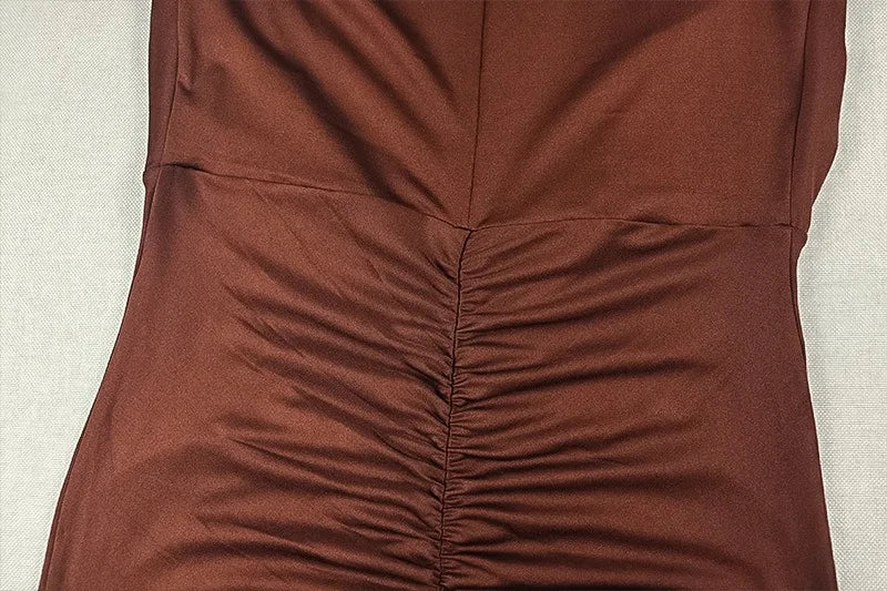 Bedford Turtleneck Hollow Out Chest Wrapped Long Sleeve Pleated Bodycon Long Dress