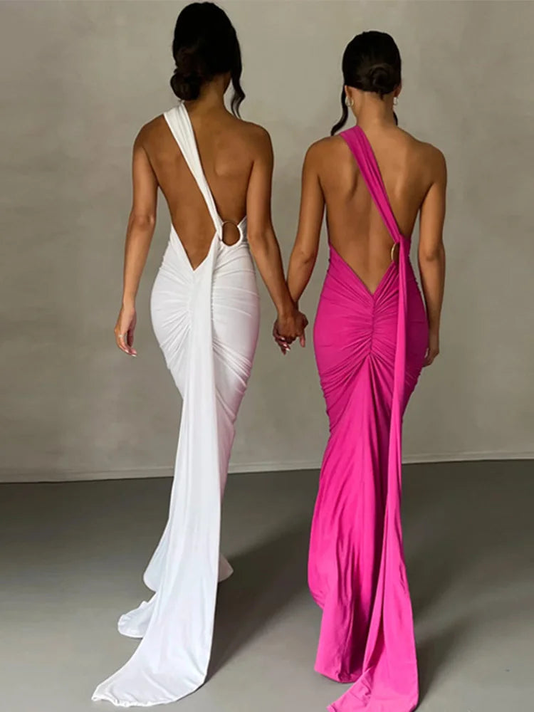 Jefferson One Shoulder Sleeveless Backless Ruched Bodycon Maxi Dress