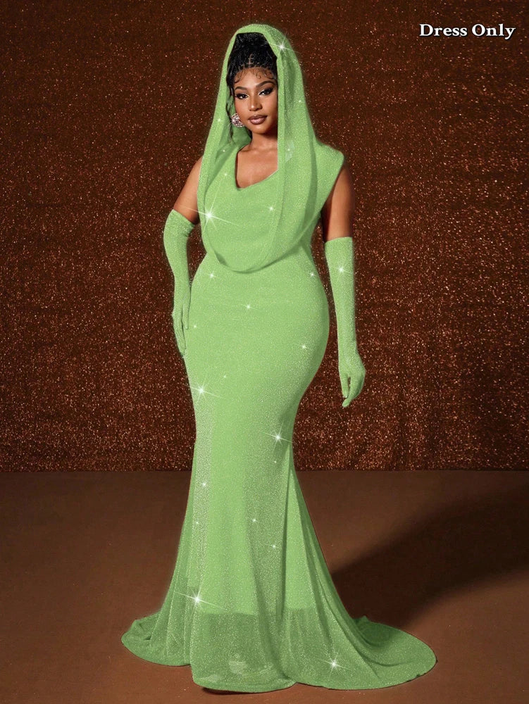 Plus Size Waistband Hot Gold Fish Tail Swing Long Solid Colour Fishtail Slim Dress