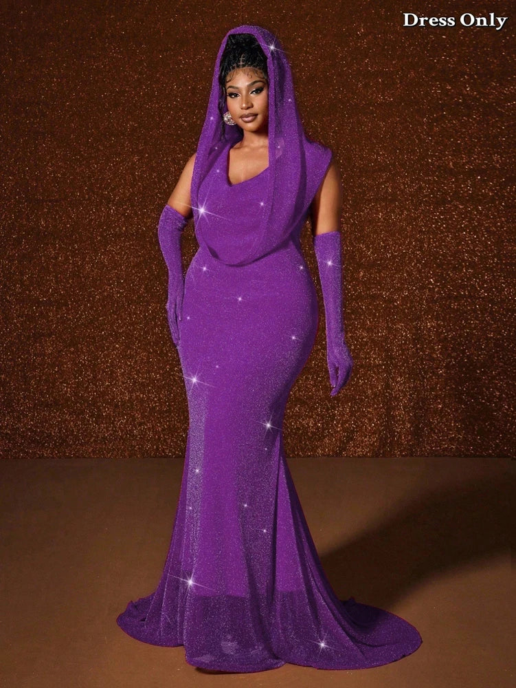 Plus Size Waistband Hot Gold Fish Tail Swing Long Solid Colour Fishtail Slim Dress