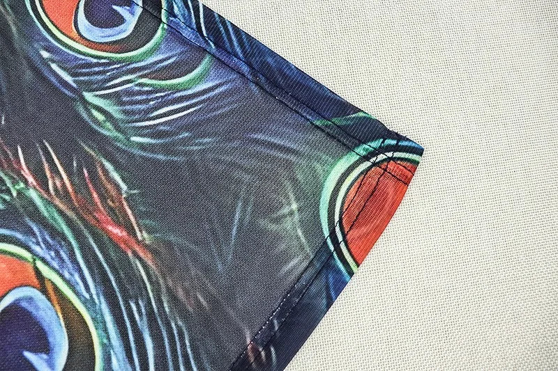 Canada Feathers Print Turtleneck Long Sleeve Hips Wrapped Long Dress