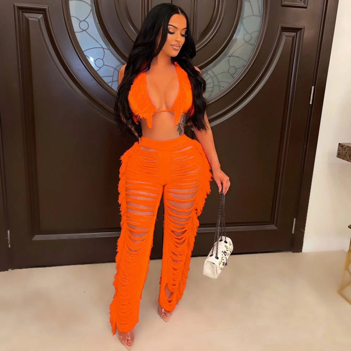 Linda Sexy Women Knitted Crochet Two Piece Sets