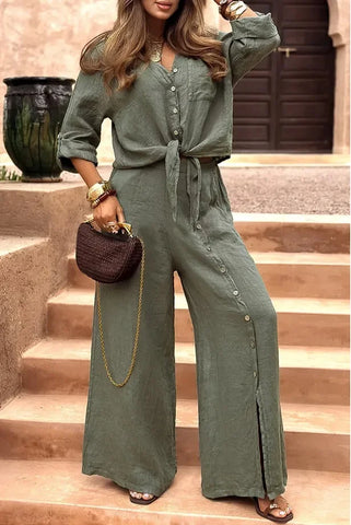 Lia Ladies Fashionable Solid Color Lace Up Two Piece Set