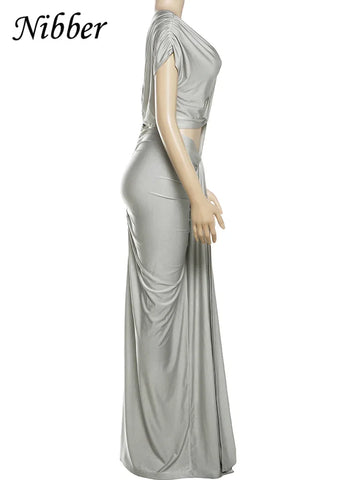 Adams Irregular Hollow Ruched Diagonal Collar Shorts Sleeve Waistless Slits Street Dress
