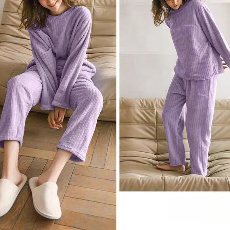 Lia Autumn Winter Plaid O-Neck Pullover Two Piece Sets