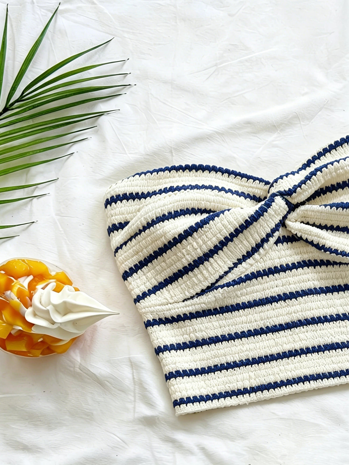 Vivian Striped Knit Twist-Front Bandeau Two Piece Sets