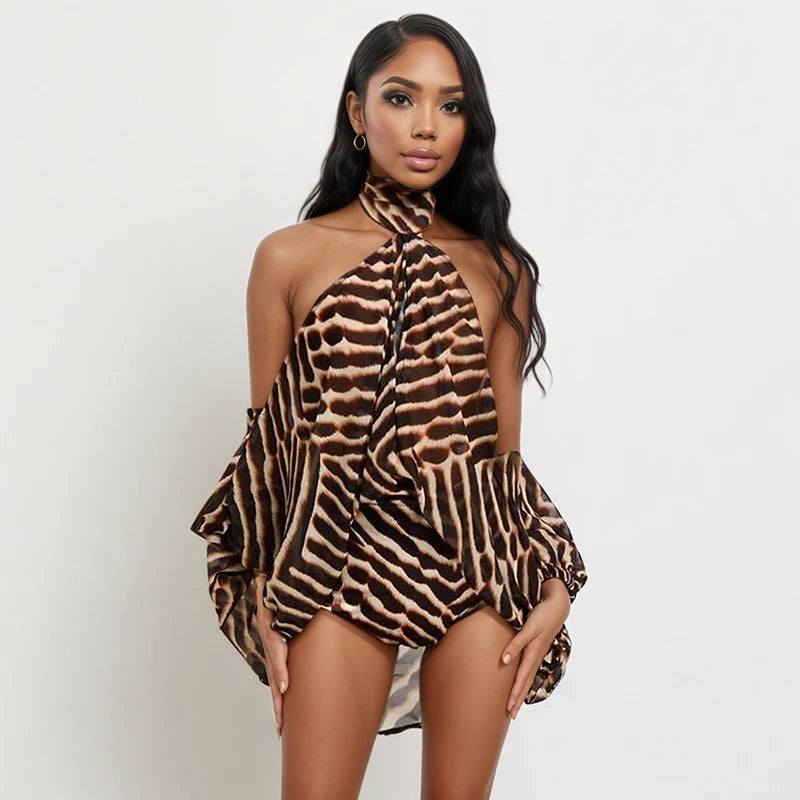 American Style Neck Off Shoulder Printed Two Piece Sets