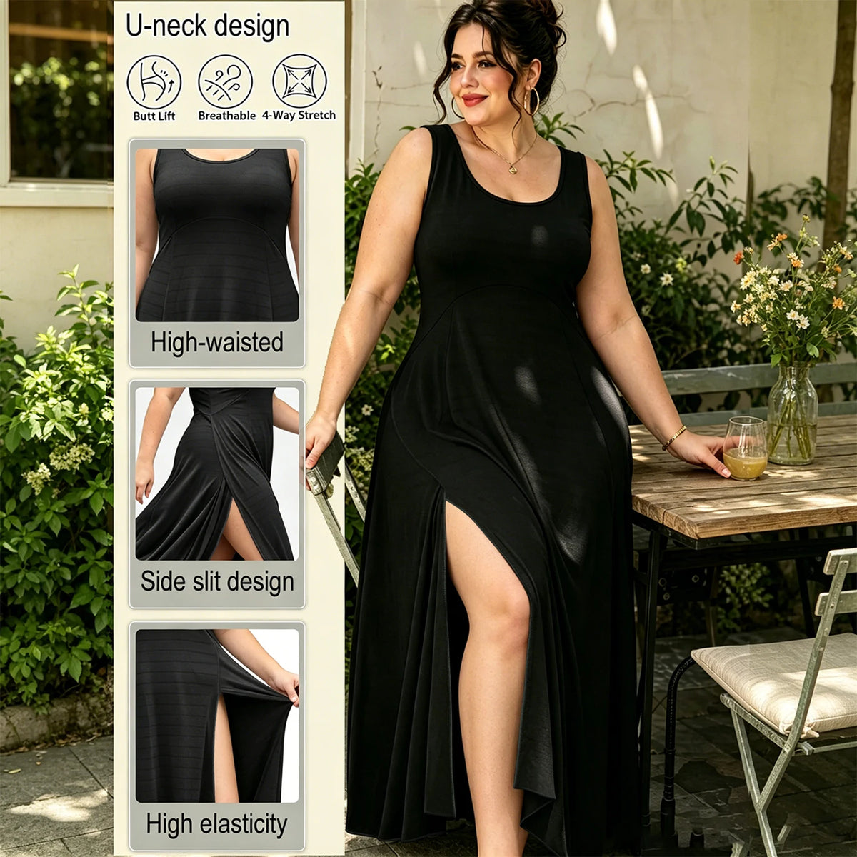 Trento Plus Size Dress U Neck Flowy Casual Tank Sleeveless Sundresses Style