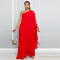 Oldwick Elegant Chiffon One Shoulder Wide Leg Jumpsuit