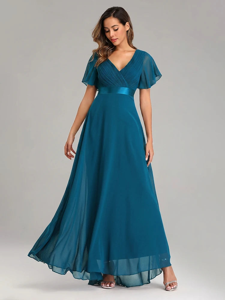 Detroit Plus Size Evening Long Elegant A Line V Neck Ruffles Chiffon Formal Dress