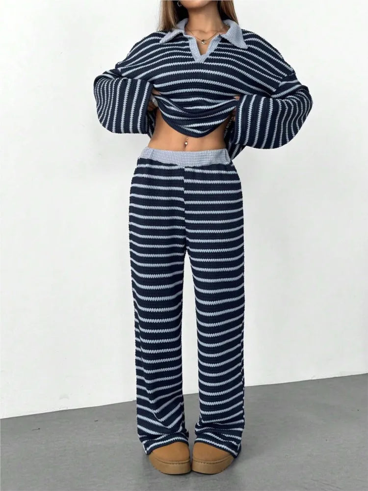 Sally Women Striped Knit Two Piece Sets