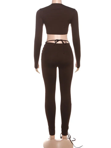 Mahopac Crop Shirring Irregular Hem Skinny Tracksuit Set