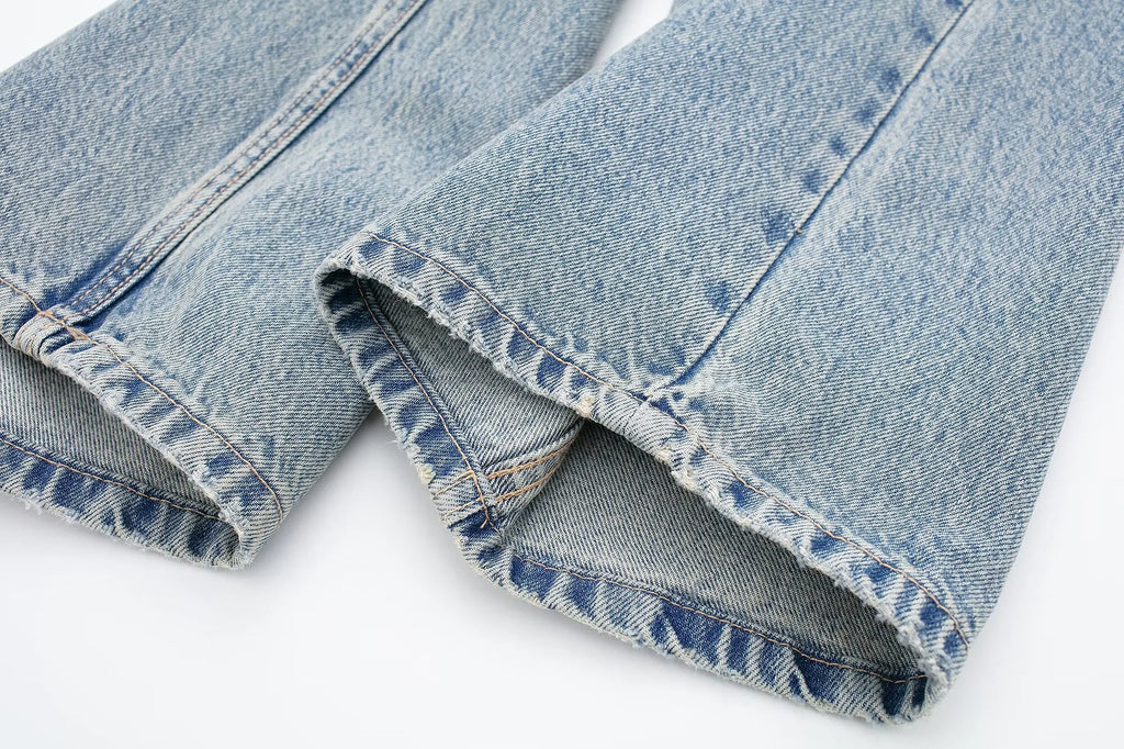 Jeans For Women 2024 Denim Solid Loose Zipper Fly Female Hole Trouser