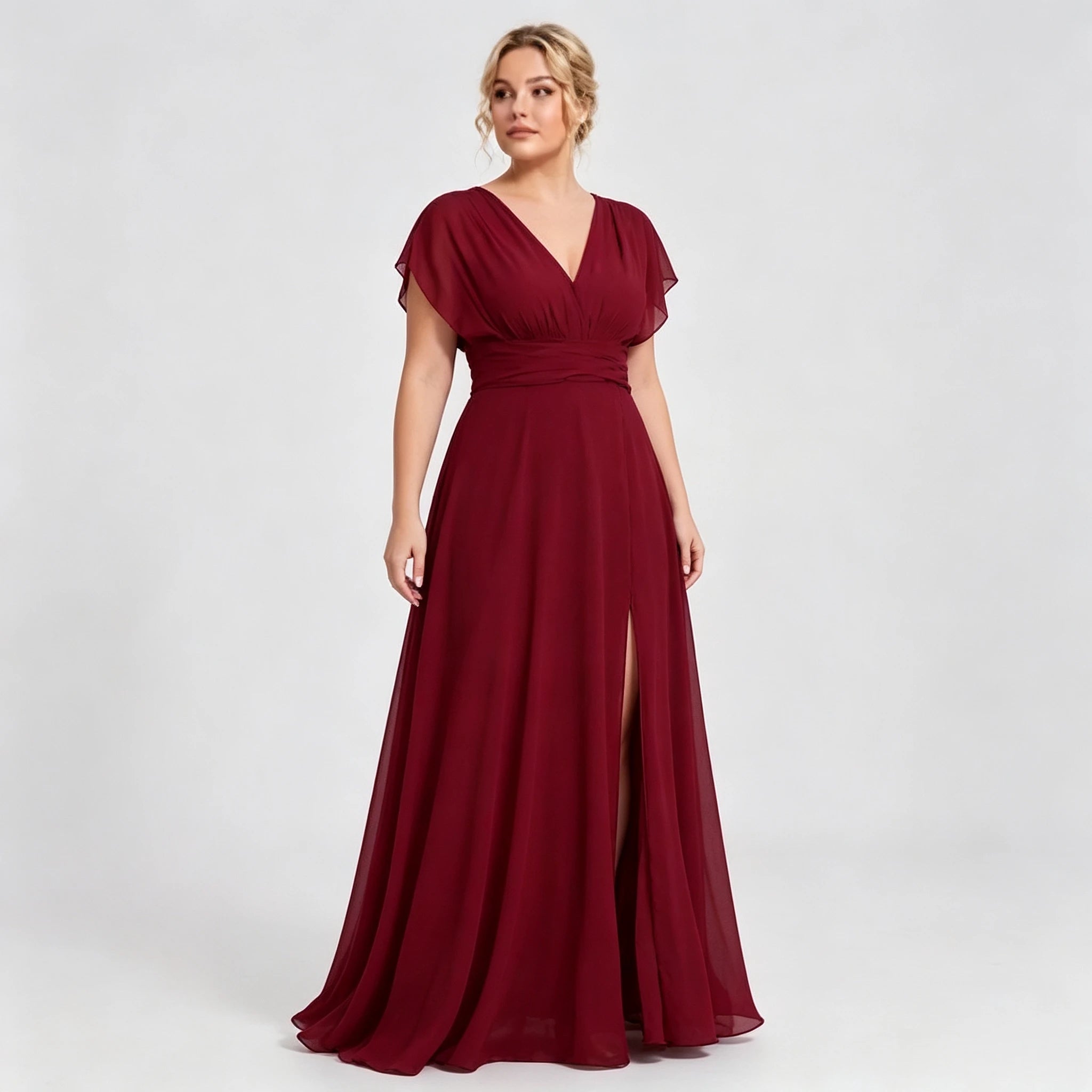 Montclair Multi Wrap Convertible Chiffon Long Bridesmaid Gown Front Split Dress