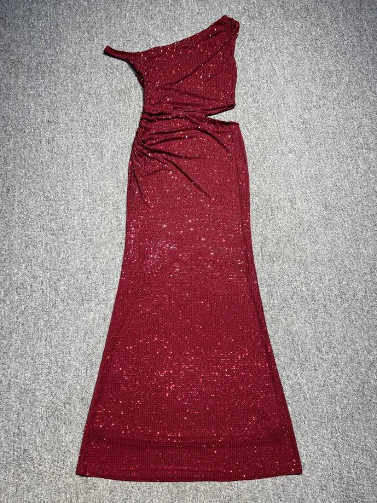 Brookhaven One Shoulder Exposed Waist Diamonds Long Dress