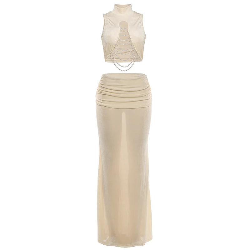 Alba Women Sexy Bead Patchwork Two Piece Sets