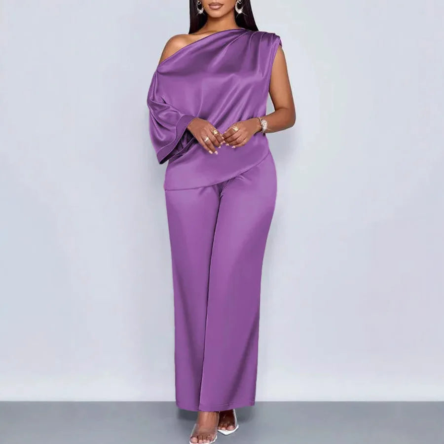 Amelia Skew Collar Sexy Slim Fit Two Piece Sets